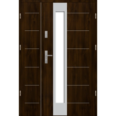 Drzwi zewnetrzne dwuskrzydłowe T41 S36 INOX ciemny orzech 72mm